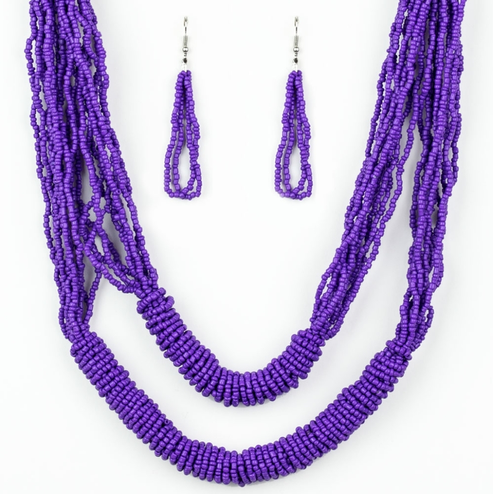 Double layer purple seed bead necklaces